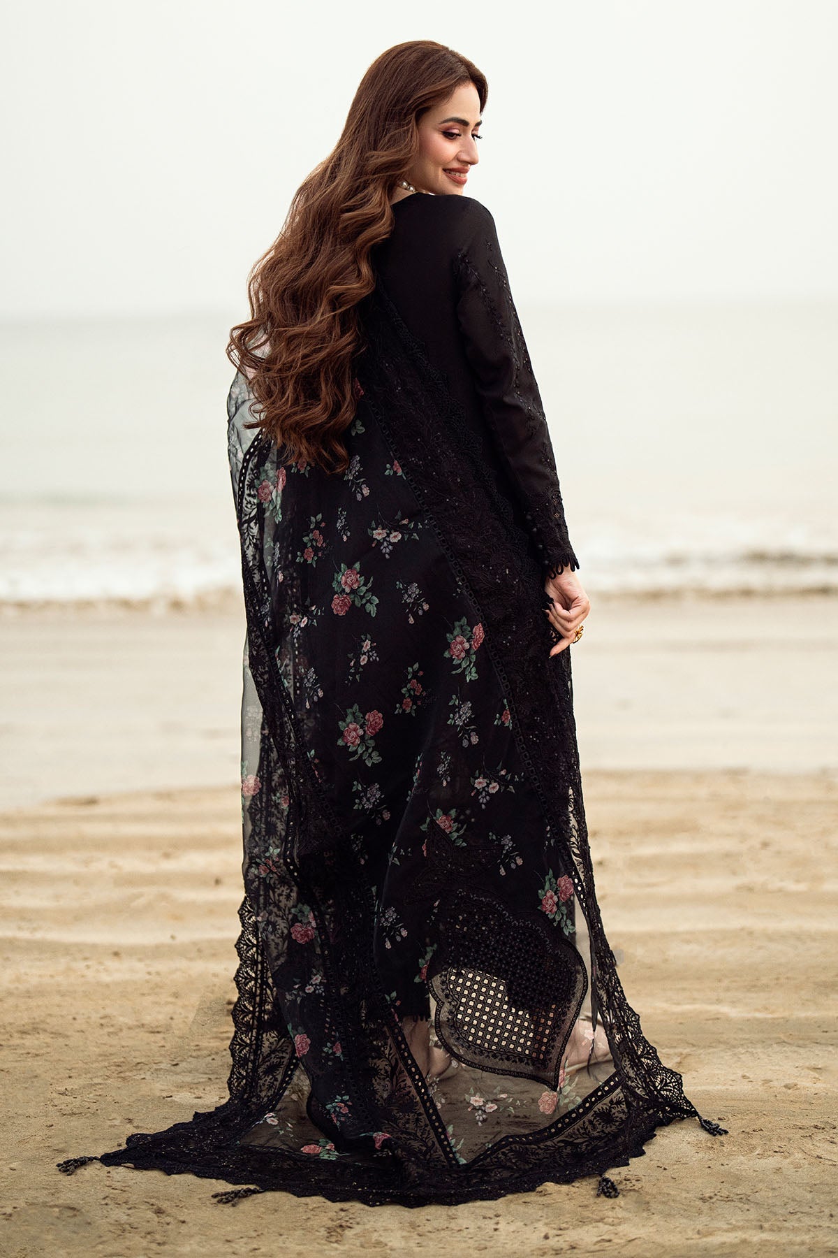 NUREH-3PC LAWN CHIKENKARI LASER EMBROIDERED SHIRT WITH ORGANZA EMBROIDERED PRINT DUPATTA-3667-EID FESTIVE-