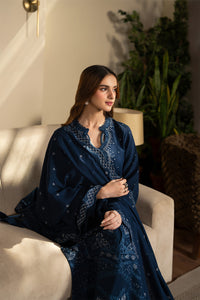 SAPPHIRE-3PC DHANAK EMBROIDERED SHIRT WITH DHANAK EMBROIDERED SHAWL AND TROUSER-BIC-4392