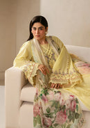 ELAF-3PC DHANAK EMBROIDERED SHIRT WITH COUTRAI PRINTED SHAWL AND TROUSER-BIC-5221