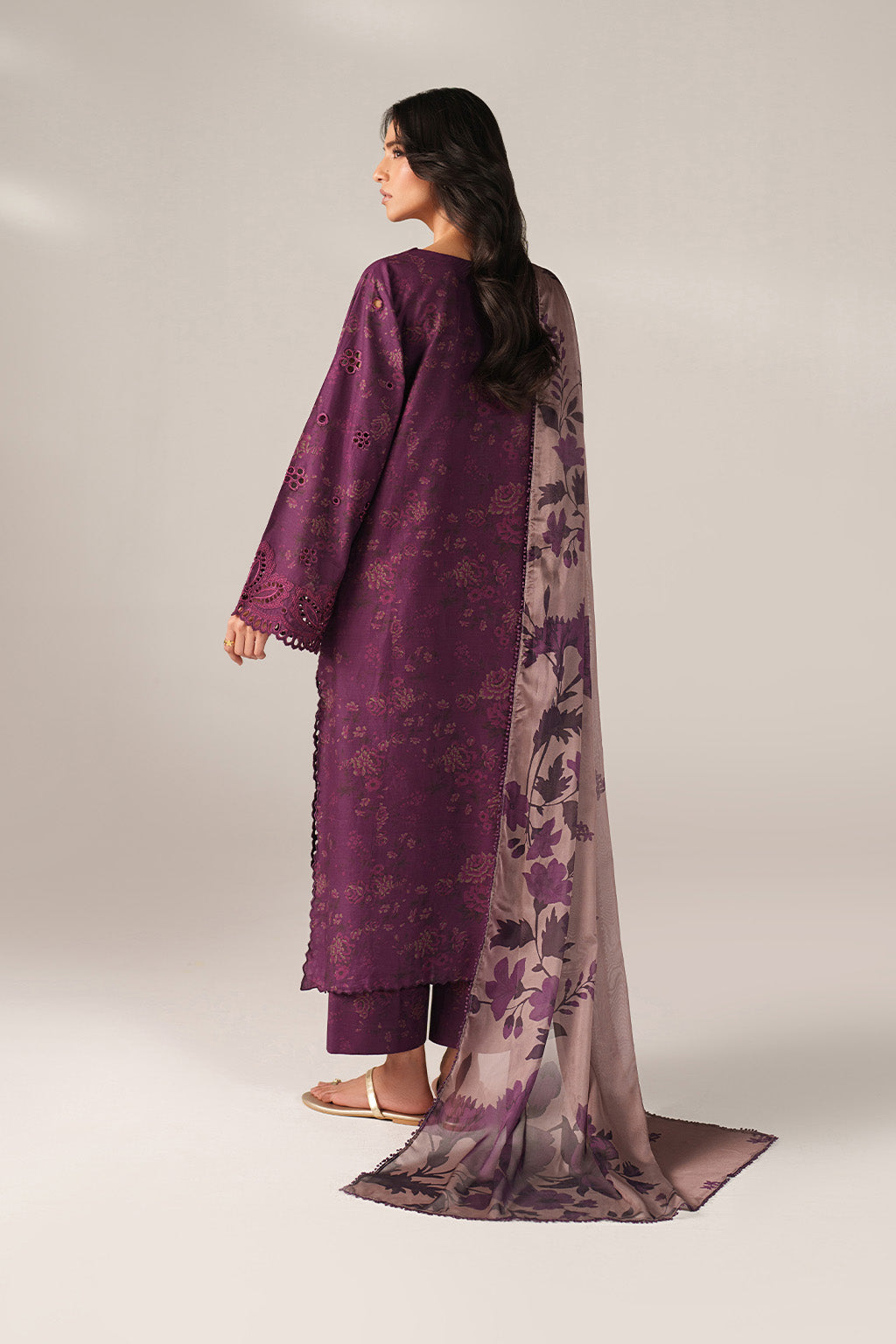 IZNIK-3PC LAWN CHIKANKARI EMB PRINTED SHIRT WITH SILK PRINTED DUPATTA AND PRINTED TROUSER-BIC-020