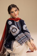 JAZMIN-3PC DHANAK EMBROIDERED SHIRT WITH CORTRAI WOOL PRINTED SHAWL AND EMB TROUSER-BIC-4080