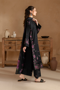 IZNIK-3PC DHANAK EMBROIDERED SHIRT WITH COUTRAI PRINTED SHAWL AND EMB TROUSER-BIC-5147