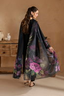 IZNIK-3PC DHANAK EMBROIDERED SHIRT WITH COUTRAI PRINTED SHAWL AND EMB TROUSER-BIC-5147