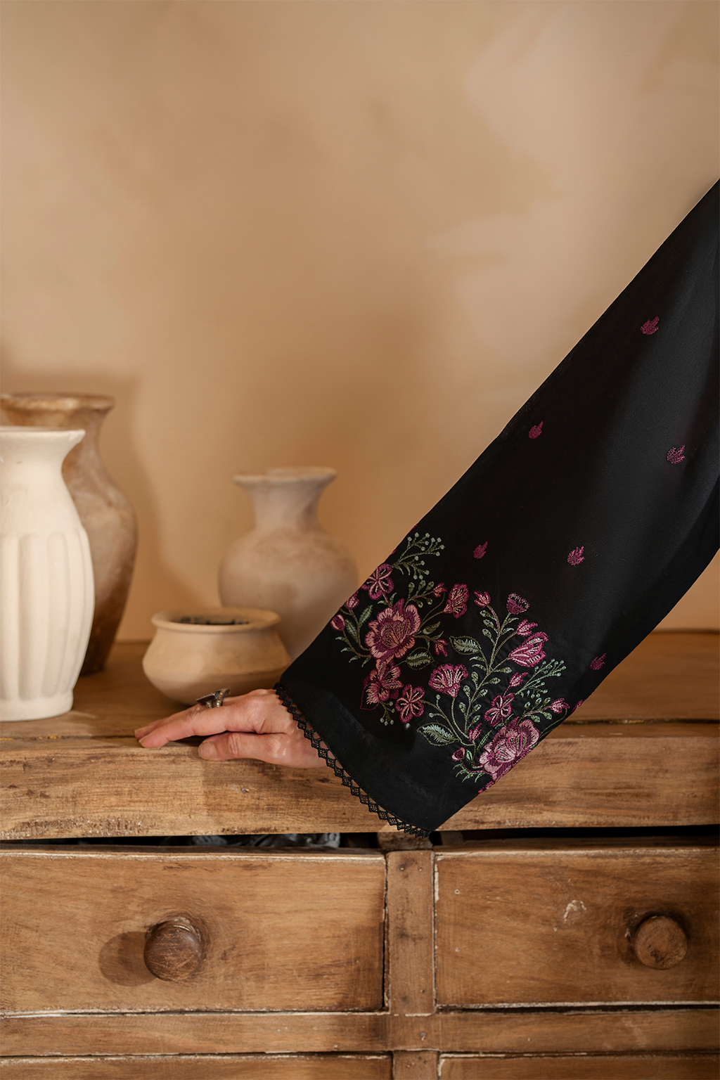 IZNIK-3PC DHANAK EMBROIDERED SHIRT WITH COUTRAI PRINTED SHAWL AND EMB TROUSER-BIC-5147