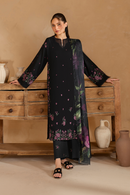 IZNIK-3PC DHANAK EMBROIDERED SHIRT WITH COUTRAI PRINTED SHAWL AND EMB TROUSER-BIC-5147