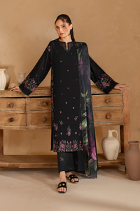 IZNIK-3PC DHANAK EMBROIDERED SHIRT WITH COUTRAI PRINTED SHAWL AND EMB TROUSER-BIC-5147