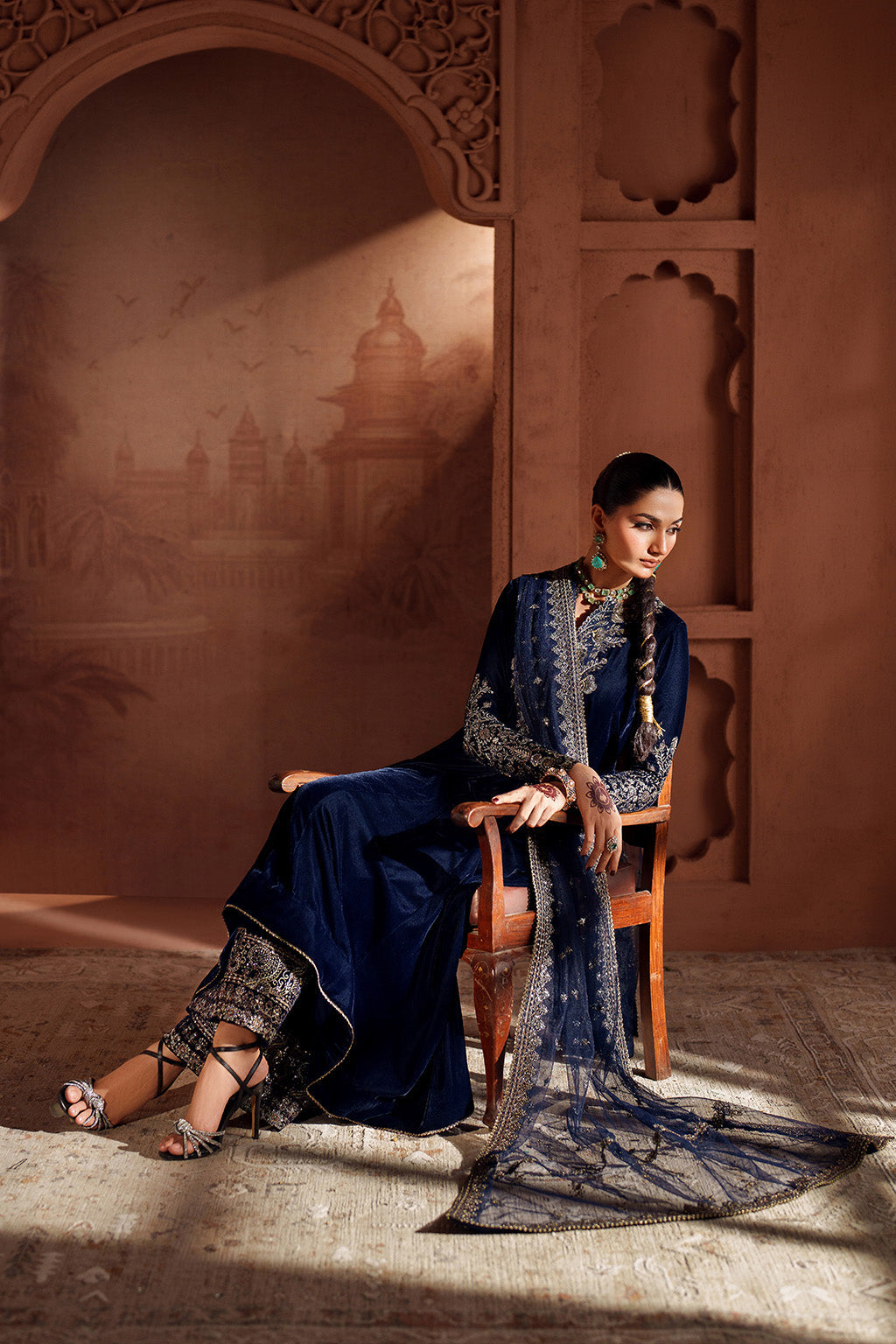 IZNIK-3PC VELVET EMBROIDERED NECKLINE WITH ORGANZA EMBROIDERED DUPATTA & VELVET EMB TROUSER-BIC-4362