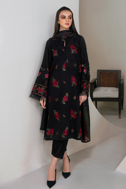 BAROQUE-3PC LAWN EMBROIDERED SHIRT WITH MONARK PRINT DUPATTA AND TROUSER-BIC-3634