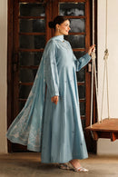 IZNIK-3PC LAWN CHIKANKAARI EMB FROCK WITH CHIFFON PRINTED DUPATTA & DYED TROUSER-BIC-4887