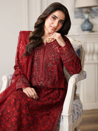 MOHAGNI-3PC LAWN PRINTED EMBROIDERED SHIRT WITH ORGANZA EMBROIDERED DUPATTA AND PRINT TROUSER-003