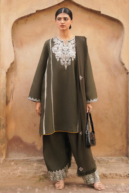 ZARA SHAH JAHAN - 3PC DHANAK EMBROIDERED SHIRT WITH DHANAK EMBROIDERED SHAWL-BIC-1215
