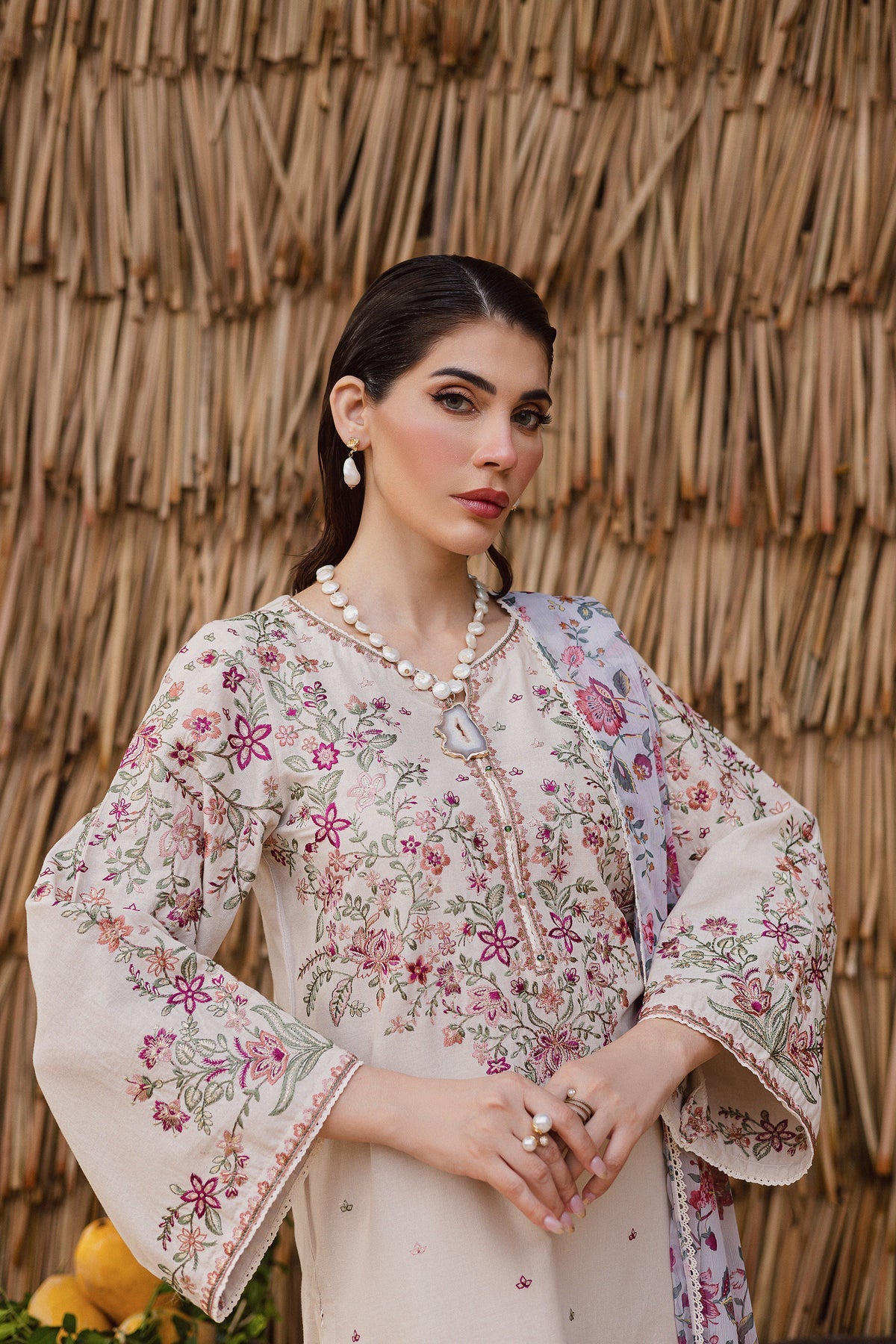 BATIK-3PC DHANAK EMBROIDERED SHIRT WITH WOOL PRINTED SHAWL AND EMB TROUSER -BIC-5040