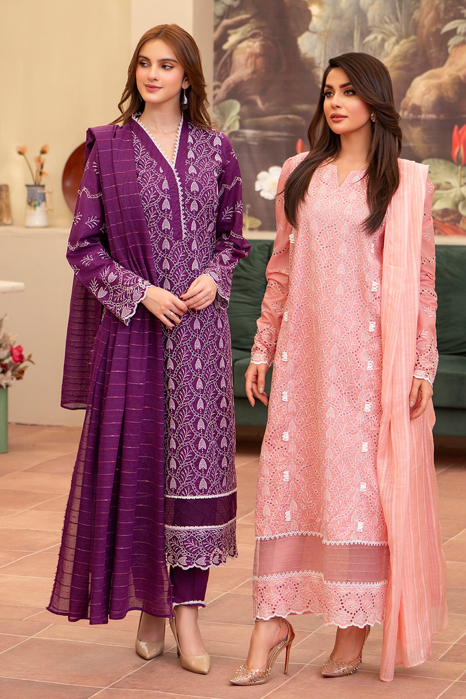 MIRAKHI-3PC LAWN CHIKENKARI EMBROIDERED SHIRT WITH LAWN TUBE SLUB DUPATTA-BIC-