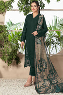 ZAINAB CHOTTANI-3PC CHIKANKAARI LAWN EMBROIDERED SHIRT WITH MONARK PRINT DUPATTA AND TROUSER-BIC-4052 MUNGIYA
