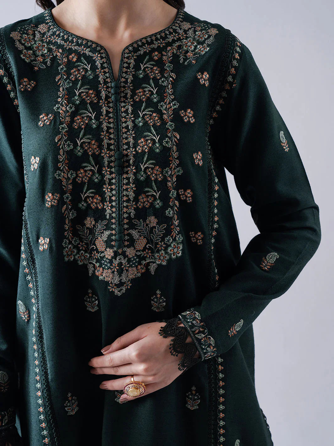 ASIM JOFA-3PC DHANAK EMBROIDERED SHIRT WITH DHANAK EMBROIDERED SHAWL & TROUSER-BIC-