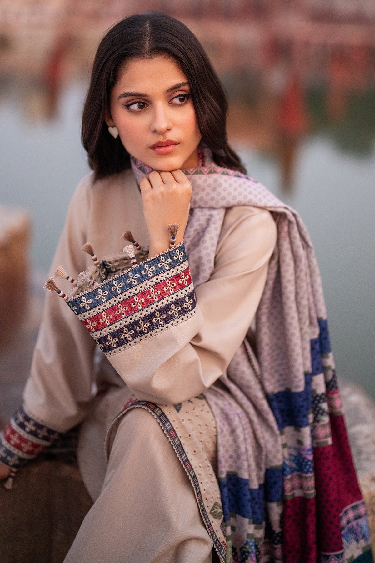 JAZMIN-3PC LAWN EMBROIDERED SHIRT WITH MONARK PRINTED DUPATTA AND TROUSER-BIC-3631