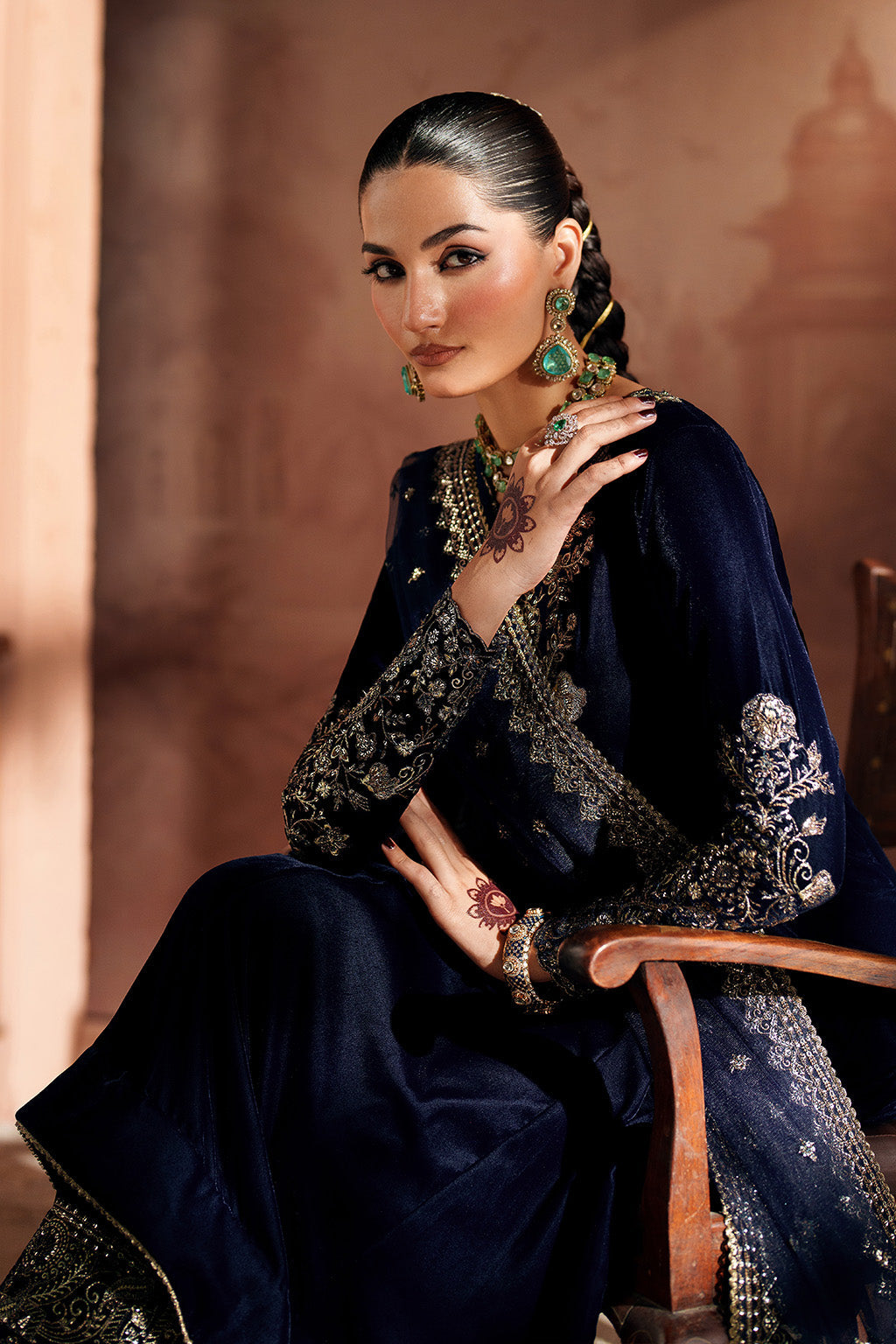IZNIK-3PC VELVET EMBROIDERED NECKLINE WITH ORGANZA EMBROIDERED DUPATTA & VELVET EMB TROUSER-BIC-4362