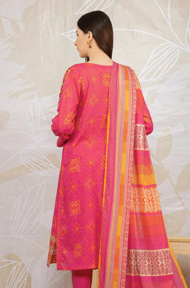 EDENROBE-3PC KHADDAR PRINTED EMB SHIRT WITH KHADDAR PRINT DUPATTA AND PRINT TROUSER-BIC-2618