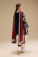 JAZMIN-3PC DHANAK EMBROIDERED SHIRT WITH CORTRAI WOOL PRINTED SHAWL AND EMB TROUSER-BIC-4080