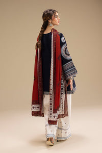 JAZMIN-3PC DHANAK EMBROIDERED SHIRT WITH CORTRAI WOOL PRINTED SHAWL AND EMB TROUSER-BIC-4080