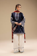 JAZMIN-3PC DHANAK EMBROIDERED SHIRT WITH CORTRAI WOOL PRINTED SHAWL AND EMB TROUSER-BIC-4080