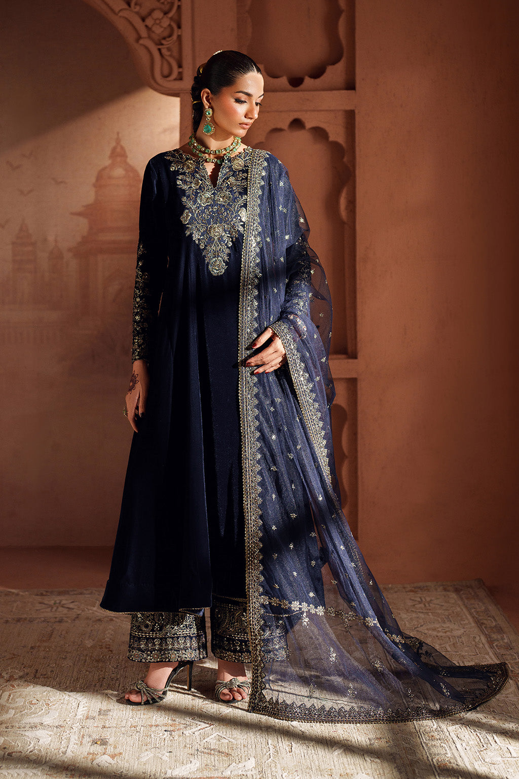 IZNIK-3PC VELVET EMBROIDERED NECKLINE WITH ORGANZA EMBROIDERED DUPATTA & VELVET EMB TROUSER-BIC-4362