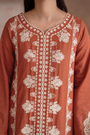 IZNIK-3PC DHANAK EMBROIDERED SHIRT WITH DHANAK EMBROIDERED SHAWL & TROUSER-BIC-4246