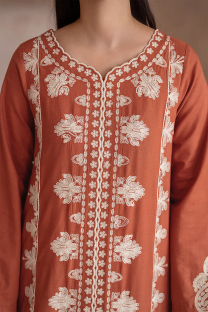 IZNIK-3PC DHANAK EMBROIDERED SHIRT WITH DHANAK EMBROIDERED SHAWL & TROUSER-BIC-3388