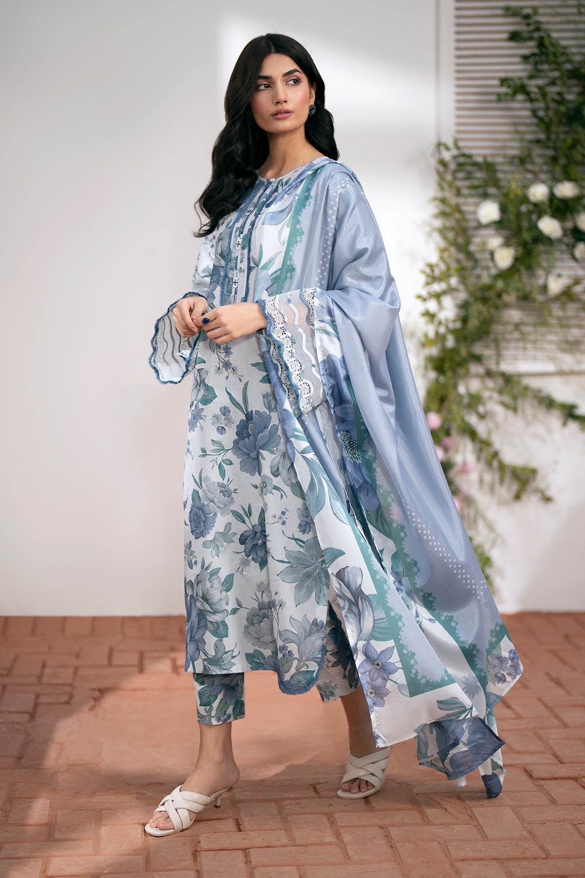 BAROUQE-3PC KARANDI PRINTED SHIRT WITH KARANDI PRINTED DUPATTA AND TROUSER-BIC-2574