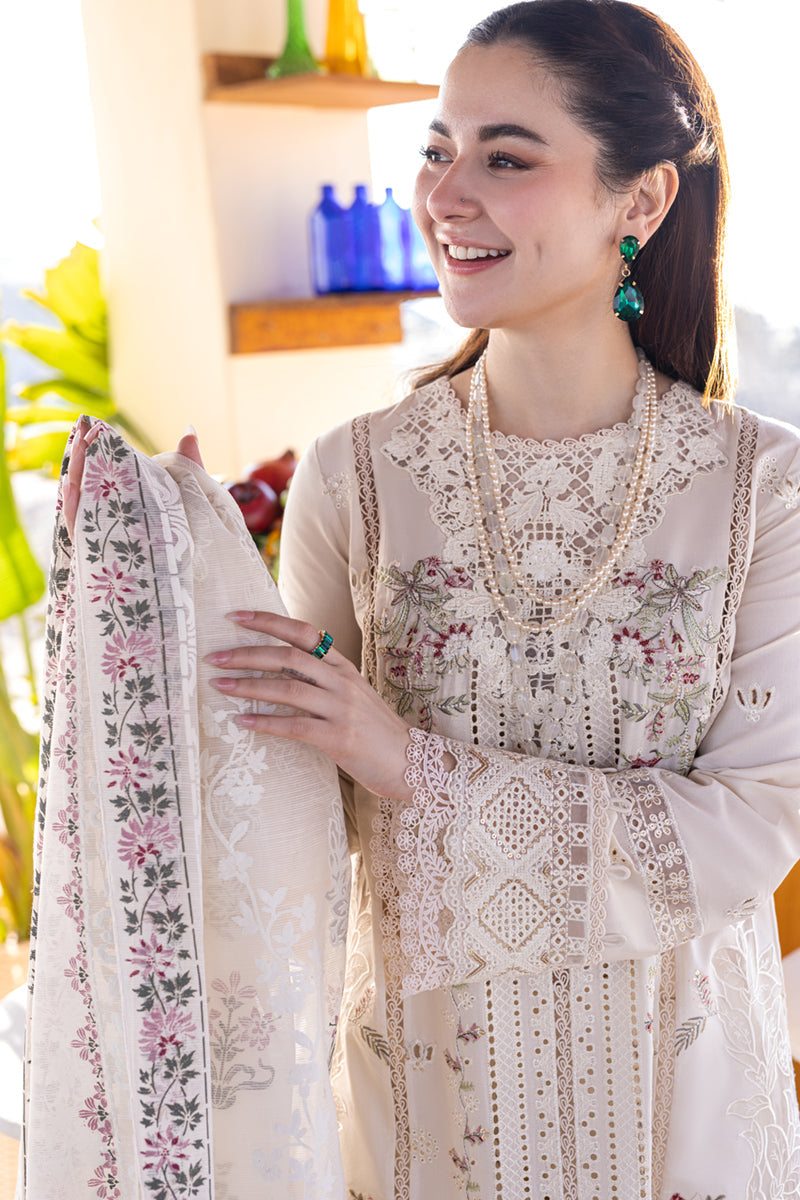 QALAMQAR-3PC LAWN EMBROIDERED SHIRT WITH CHIFFOON PRINT DUPATTA AND EMB TROUSER-BIC-4652