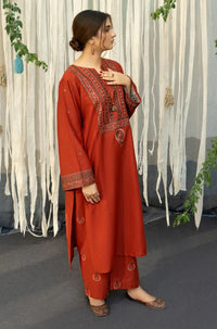 URGE-3PC DHANAK EMBROIDERED SHIRT WITH COURTRAI PRINTED SHAWL AND TROUSER-BIC-4136