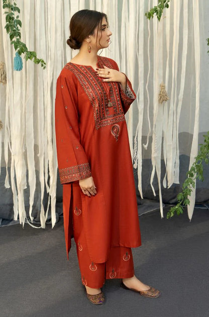 URGE - 3PC DHANAK EMBROIDERED SHIRT WITH COUTURE WOOL PRINT SHAWL AND TROUSER-BIC-2692