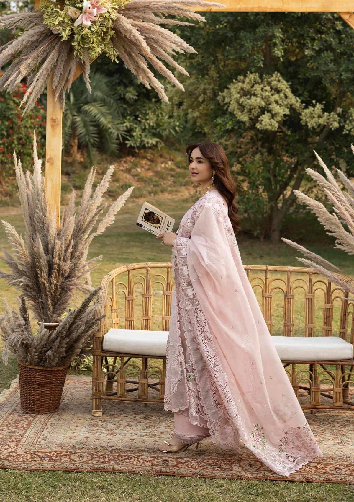 ELAF-3PC DHANAK EMBROIDERED SHIRT WITH DHANAK EMBROIDERED SHAWL AND TROUSER-BIC-5255