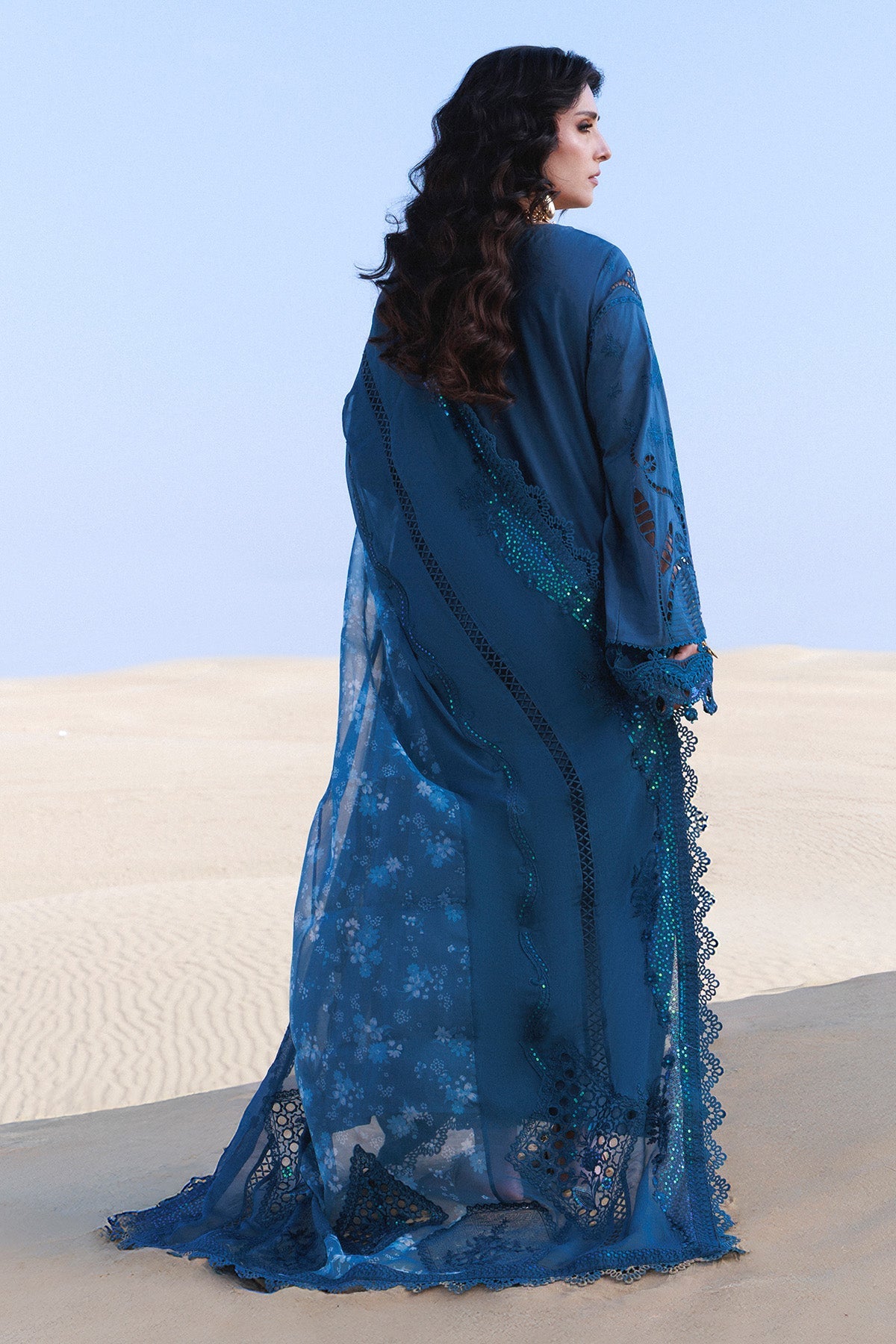 NUREH-3PC LAWN LASERWORK EMBROIDERED SHIRT WITH CHIFFON PRINTED EMB DUPATTA AND TROUSER-BIC-4784