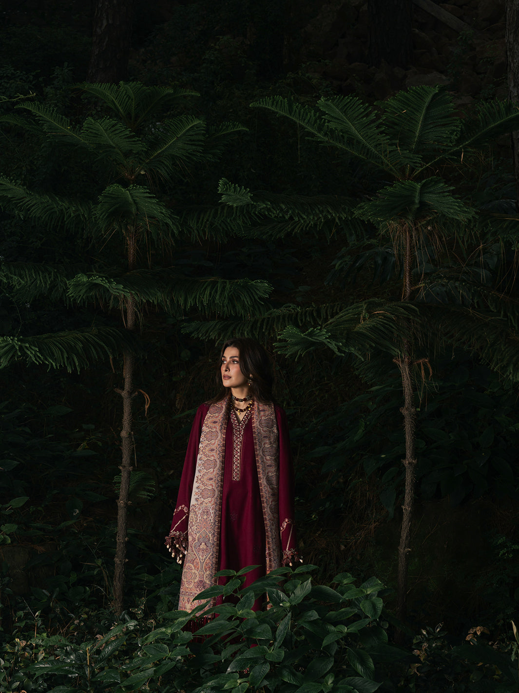 IZEL-3PC DHANAK EMBROIDERED SHIRT WITH COUTRAI PRINTED SHAWL AND TROUSER-BIC-5323