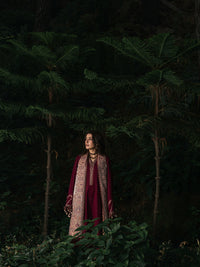 IZEL-3PC DHANAK EMBROIDERED SHIRT WITH COUTRAI PRINTED SHAWL AND TROUSER-BIC-5323