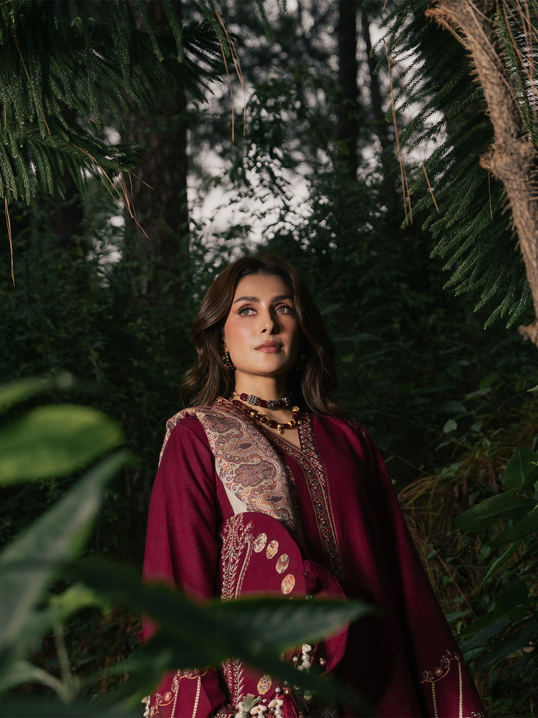 IZEL-3PC DHANAK EMBROIDERED SHIRT WITH COUTRAI PRINTED SHAWL AND TROUSER-BIC-5323