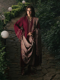 IZEL-3PC DHANAK EMBROIDERED SHIRT WITH COUTRAI PRINTED SHAWL AND TROUSER-BIC-5323