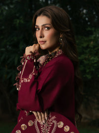 IZEL-3PC DHANAK EMBROIDERED SHIRT WITH COUTRAI PRINTED SHAWL AND TROUSER-BIC-5323