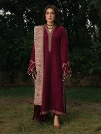 IZEL-3PC DHANAK EMBROIDERED SHIRT WITH COUTRAI PRINTED SHAWL AND TROUSER-BIC-5323