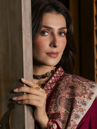 IZEL-3PC DHANAK EMBROIDERED SHIRT WITH COUTRAI PRINTED SHAWL AND TROUSER-BIC-5323