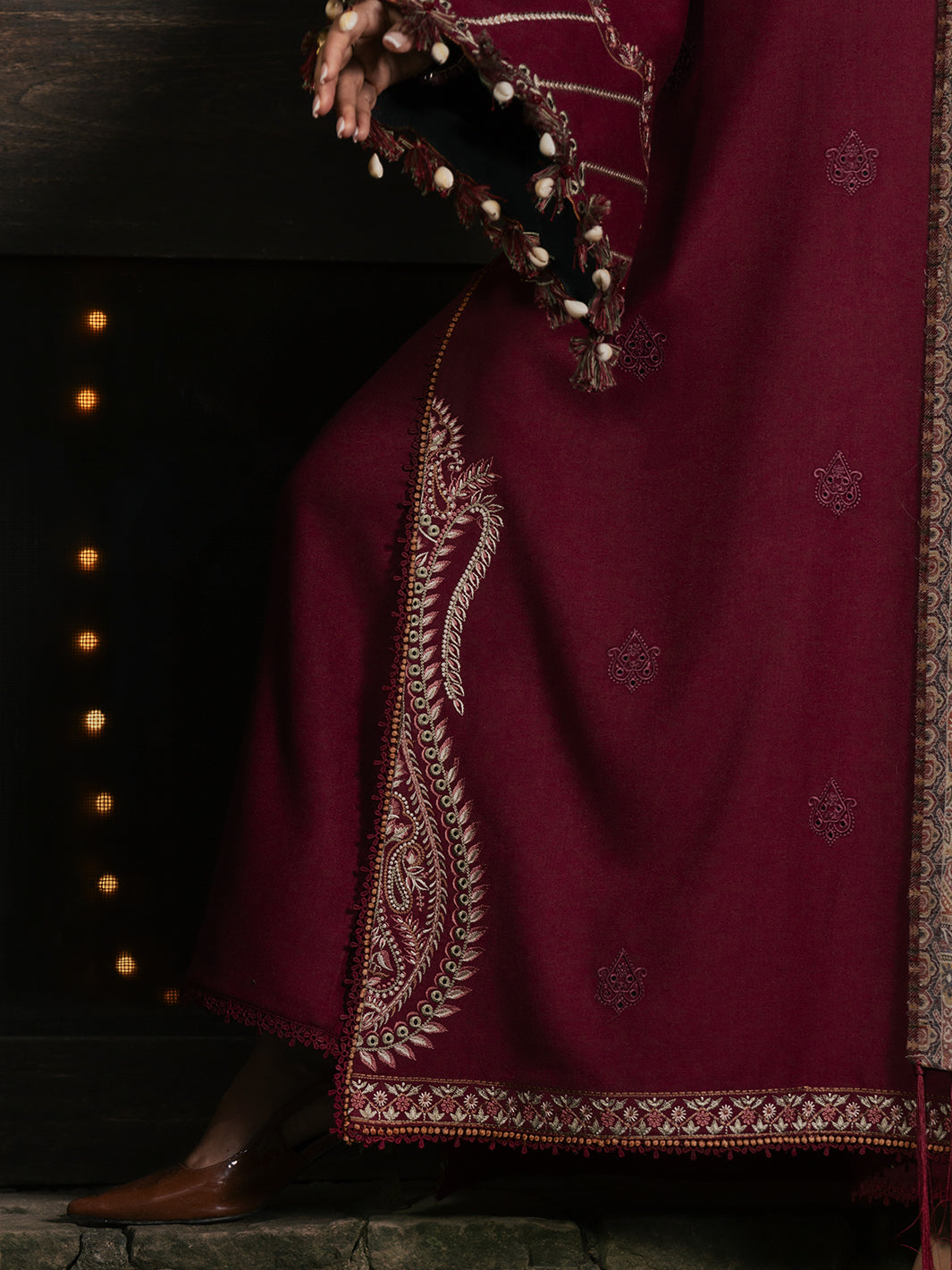 IZEL-3PC DHANAK EMBROIDERED SHIRT WITH COUTRAI PRINTED SHAWL AND TROUSER-BIC-5323
