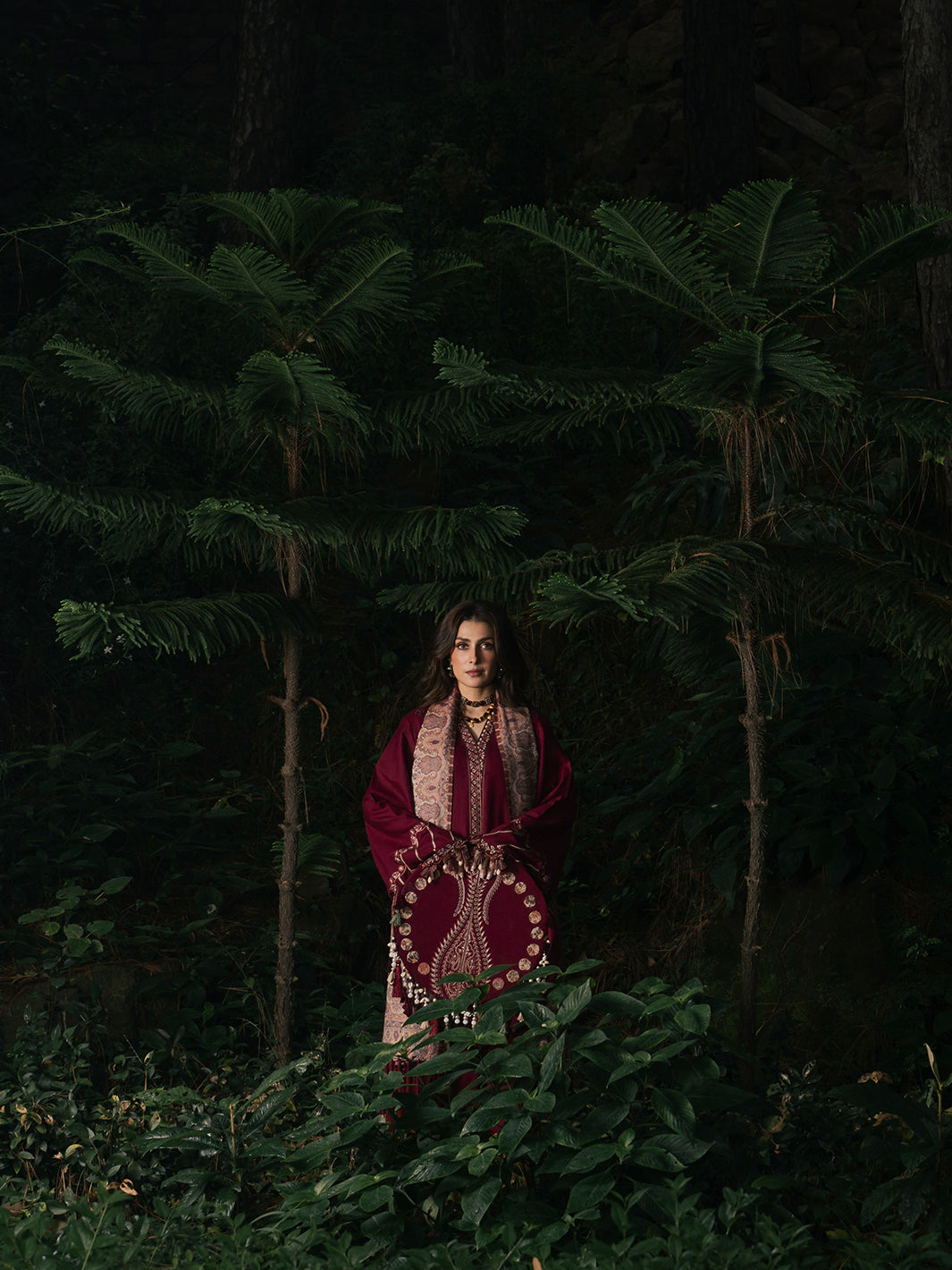 IZEL-3PC DHANAK EMBROIDERED SHIRT WITH COUTRAI PRINTED SHAWL AND TROUSER-BIC-5323