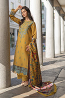 RANG RASIYA-3PC DHANAK EMBROIDERED SHIRT WITH COURTRAI PRINTED SHAWL AND TROUSER-BIC-4159
