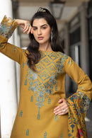 RANG RASIYA-3PC DHANAK EMBROIDERED SHIRT WITH COURTRAI PRINTED SHAWL AND TROUSER-BIC-4159