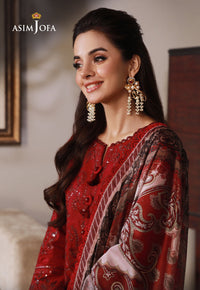 ASIM JOFA-3PC DHANAK SEQUIN EMBROIDRED SHIRT WITH COURTRAI PRINTED SHAWL AND TROUSER-BIC-4228