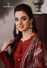ASIM JOFA-3PC DHANAK SEQUIN EMBROIDRED SHIRT WITH COURTRAI PRINTED SHAWL AND TROUSER-BIC-4228