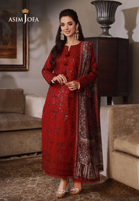 ASIM JOFA-3PC DHANAK SEQUIN EMBROIDRED SHIRT WITH COURTRAI PRINTED SHAWL AND TROUSER-BIC-4228
