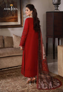 ASIM JOFA-3PC DHANAK SEQUIN EMBROIDRED SHIRT WITH COURTRAI PRINTED SHAWL AND TROUSER-BIC-4228