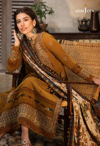 ASIM JOFA-3PC DHANAK EMBROIDERED SHIRT WITH COURTRAI PRINTED SHAWL & TROUSR-BIC-3135